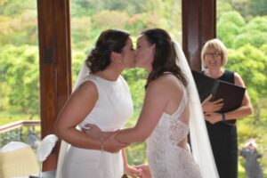 Caroline McCarthy - Cork Celebrant & Registered Solemniser at Legal Wedding Ceremony First Kiss of Bride & Bride 2 Brides Ceremony Co Cork