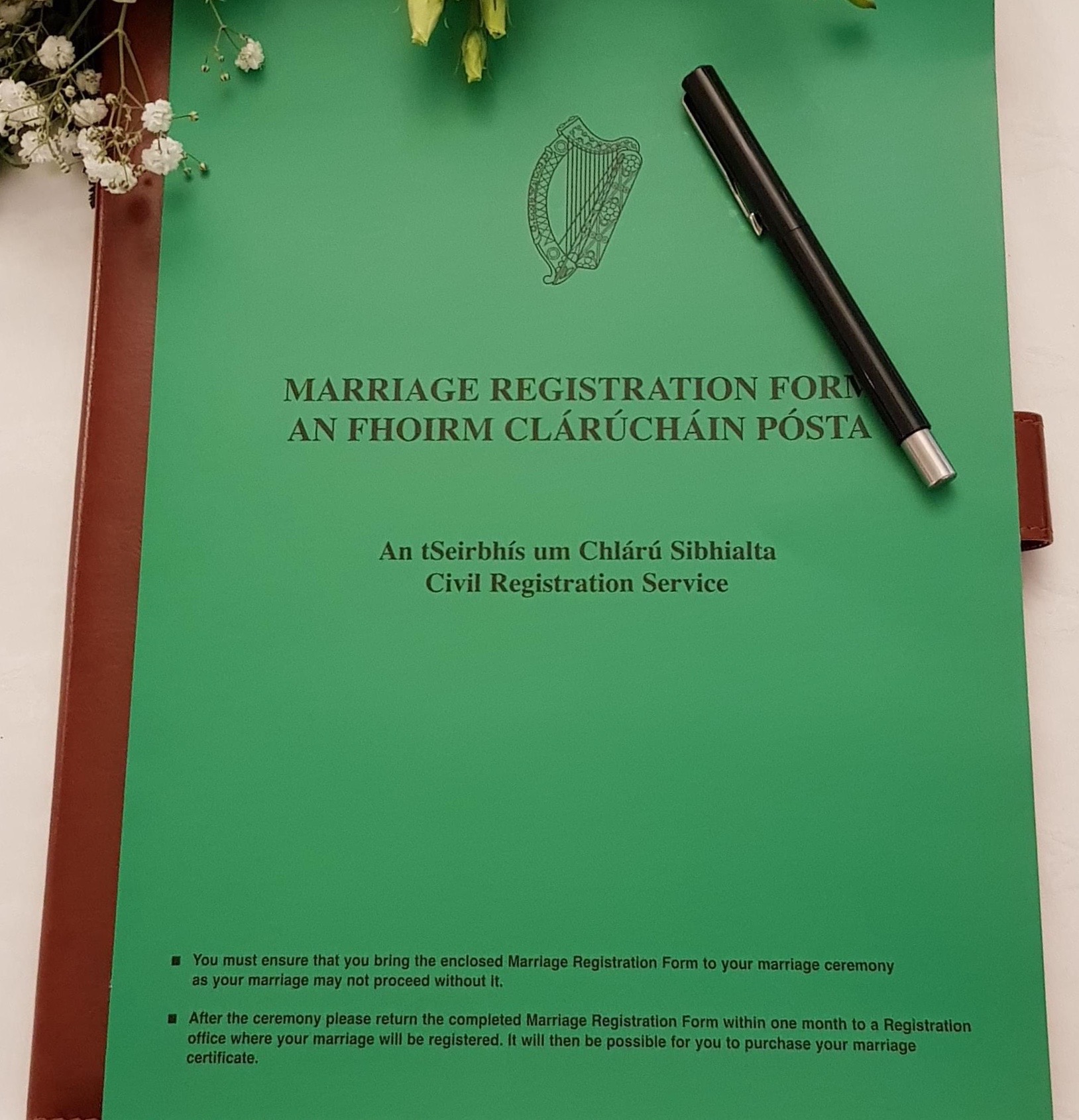 The Green Folder - Marriage Registration Form - Celebrant Ireland - Caroline McCarthy Celebrant & Registered Celebrant Ireland - Cork Kerry Tipperary Limerick Kildare and more - Darren & Cliff Fota House, Cork